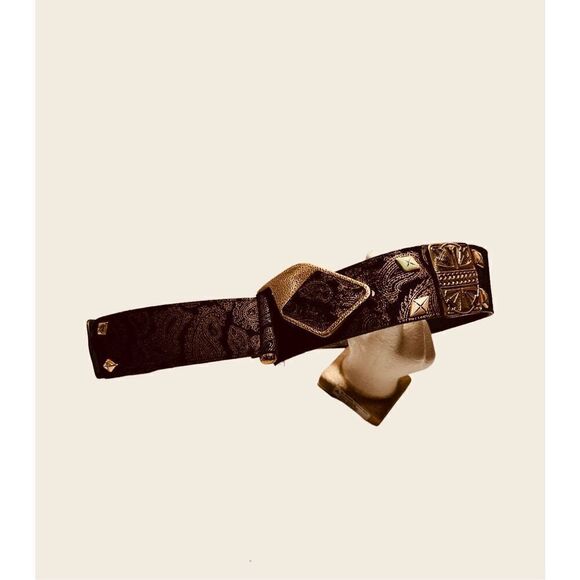 Vintage MZ 80s Black Gold Buckle Genuine Suede Leather Belt Retro Disco Made USA main image 7